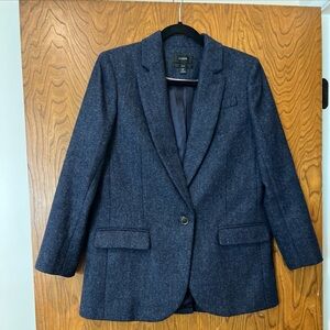 J Crew Alfie Blazer Sz 8P English Wool Herringbone Single-button Navy Blue